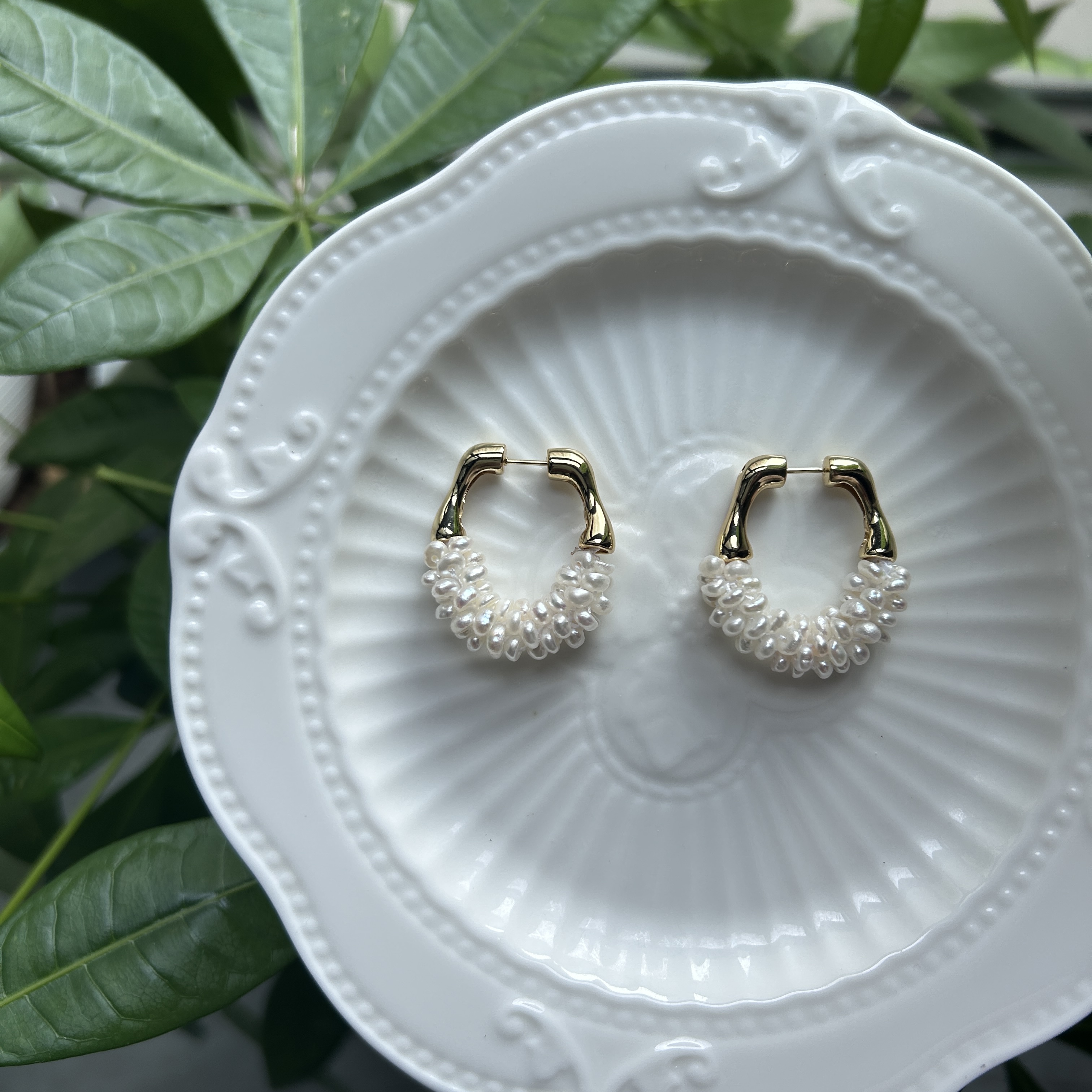 毛毛虫耳饰天然淡水珍珠耳环 白色爆米花珍珠耳饰时尚精美