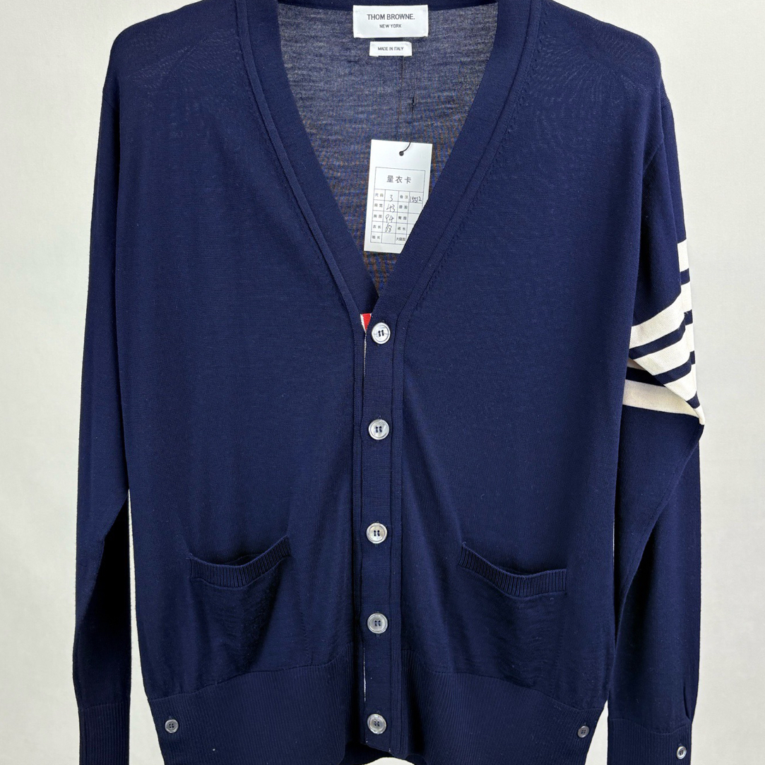 95新 THOMBROWNE TB四杠深蓝色羊毛针织开衫3码15512