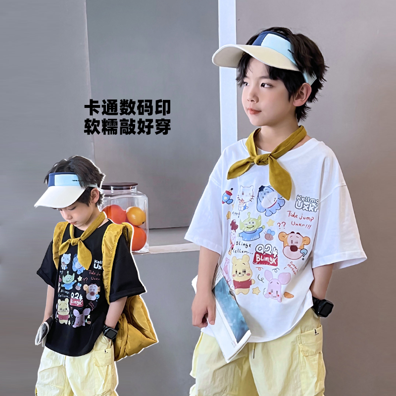 潮牌男童短袖T恤夏季儿童卡通印花半袖t上衣5046899O0