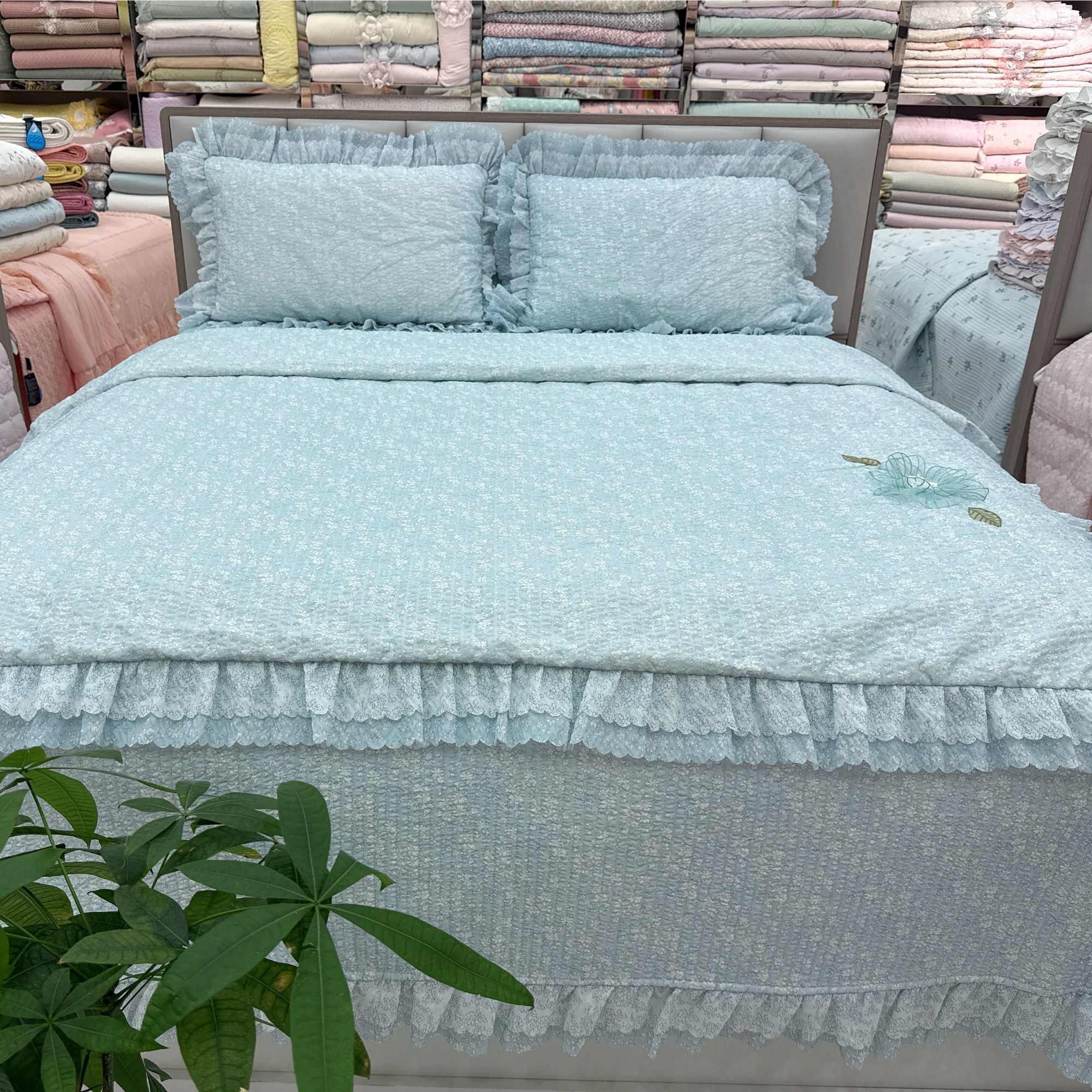 婷阳禄❀韩国泡泡纱欧娜拉床盖款四件套适合四季用