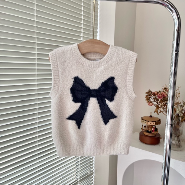 法单 秋冬款 金丝线 大蝴蝶结 宝宝针织马甲