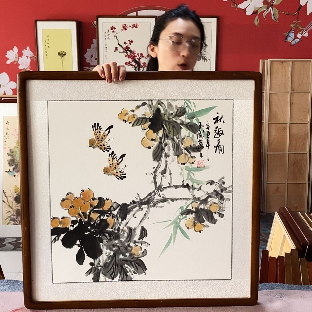 国画手写手绘国画作品62✖️62带框包邮