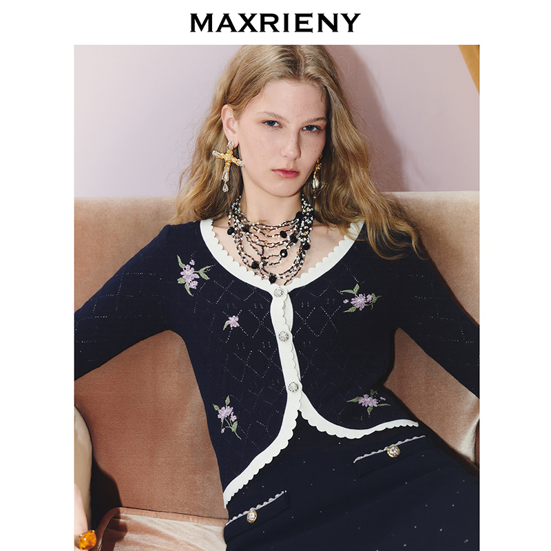 【早鸟超前购】MAXRIENY复古优雅感针织开衫外套长袖小衫女25秋款