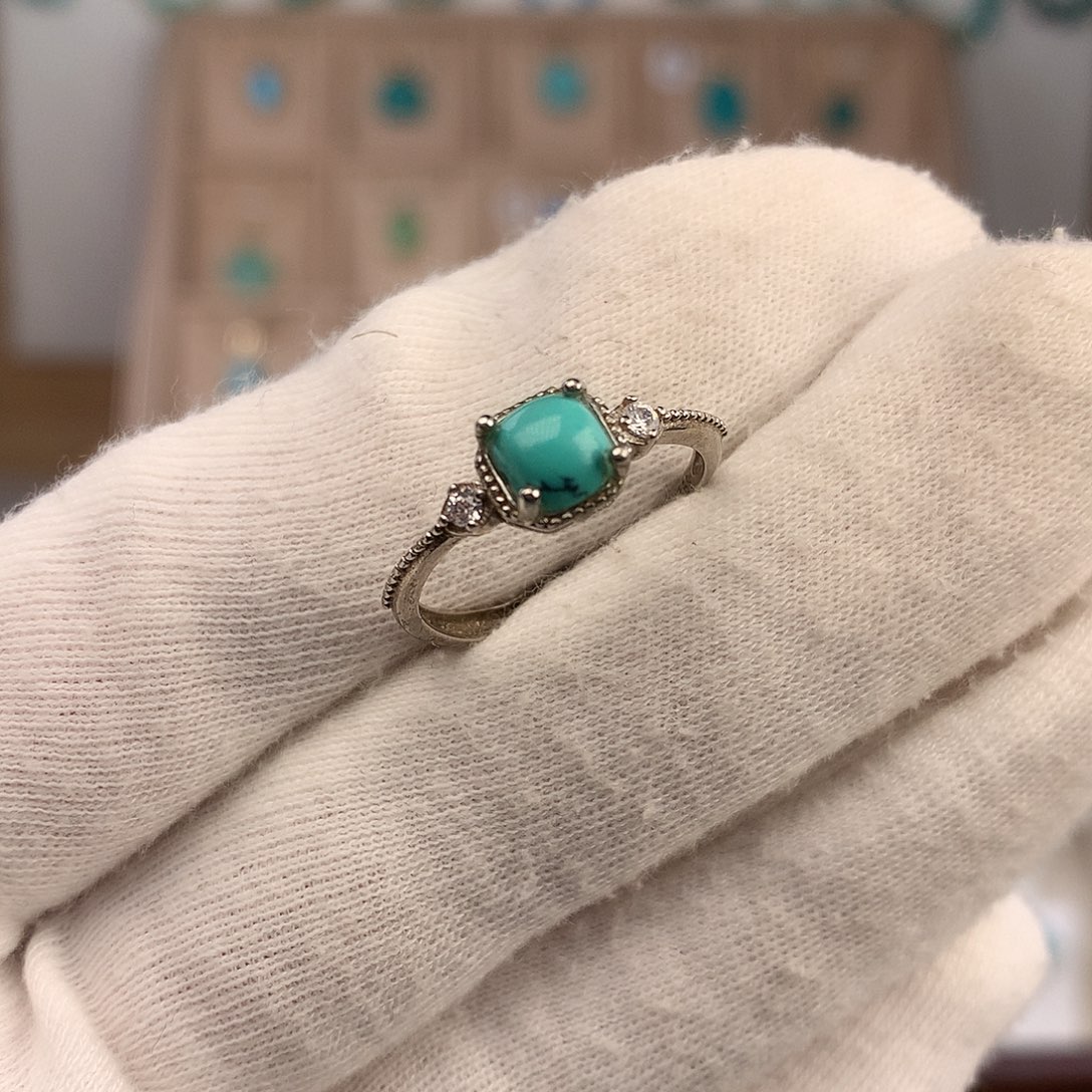 绿松石银S925镶嵌戒指