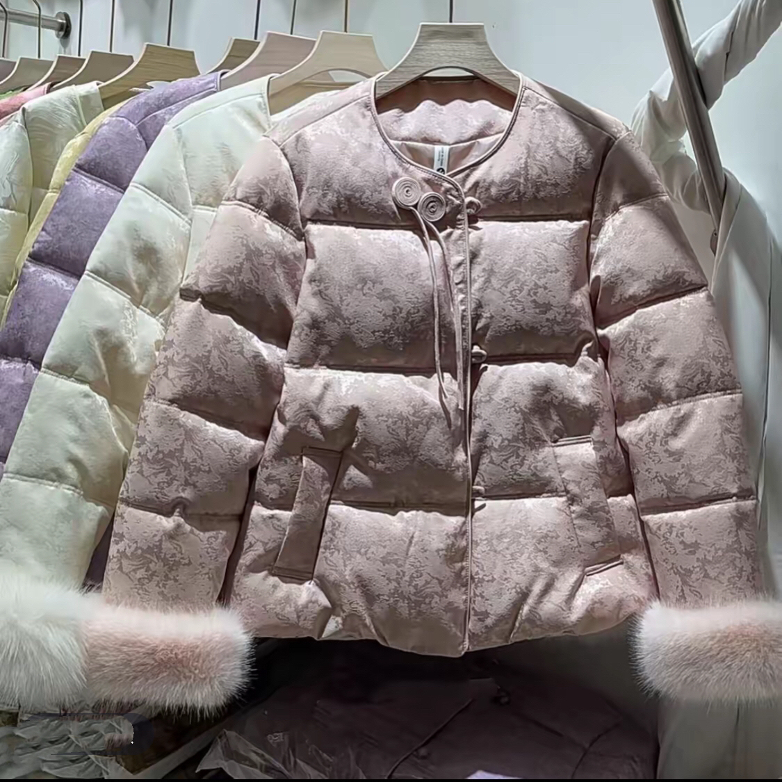 新中式国风提花盘扣石墨烯云绒加厚保暖显瘦女士冬季棉