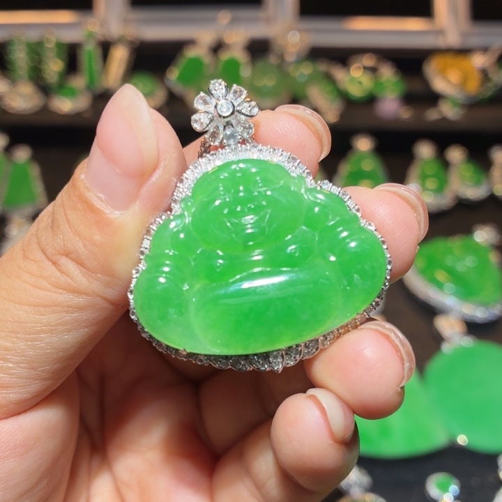 翡翠18K金镶嵌吊坠(不含链)翡翠