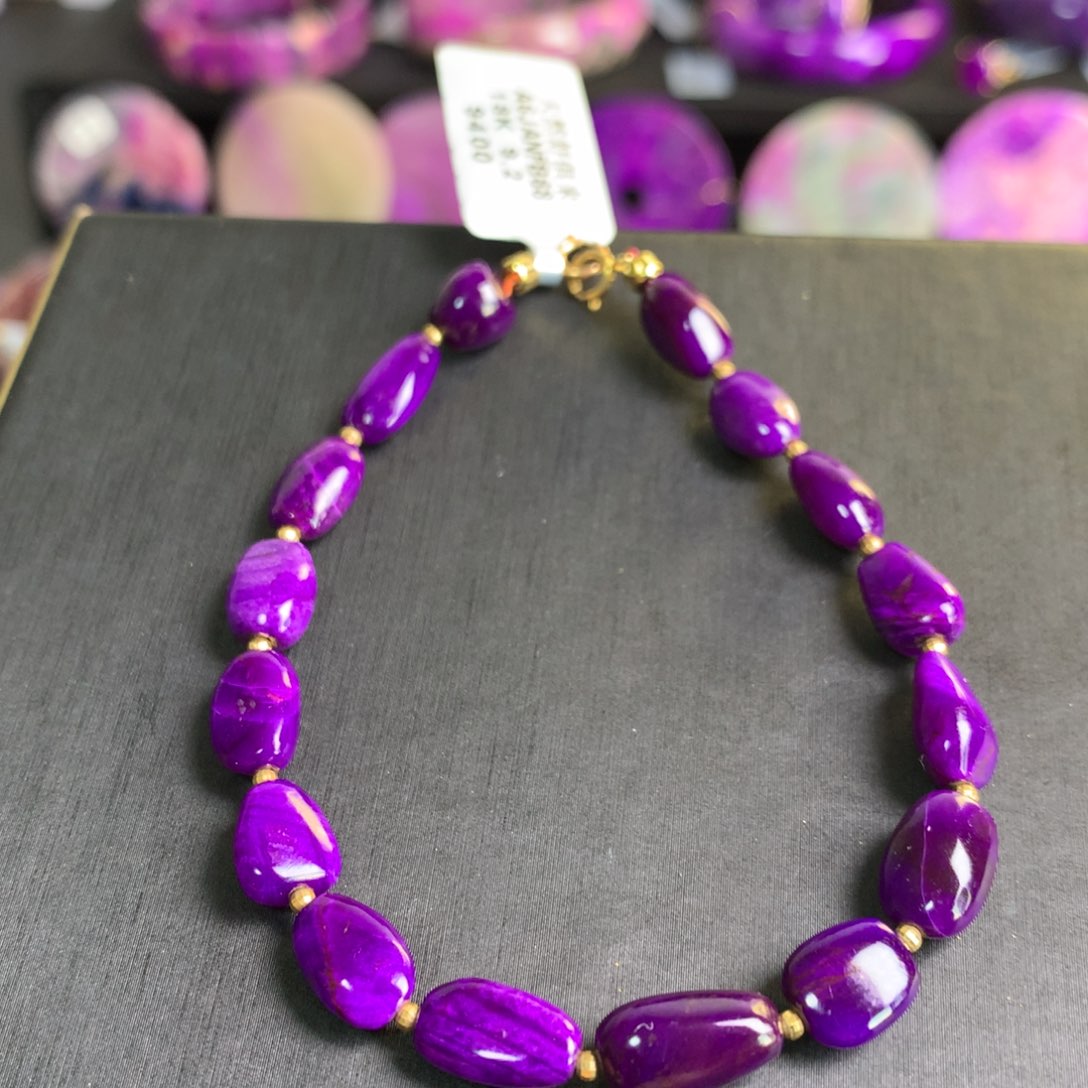 苏纪石（舒俱来）凝胶紫手链18K金镶嵌