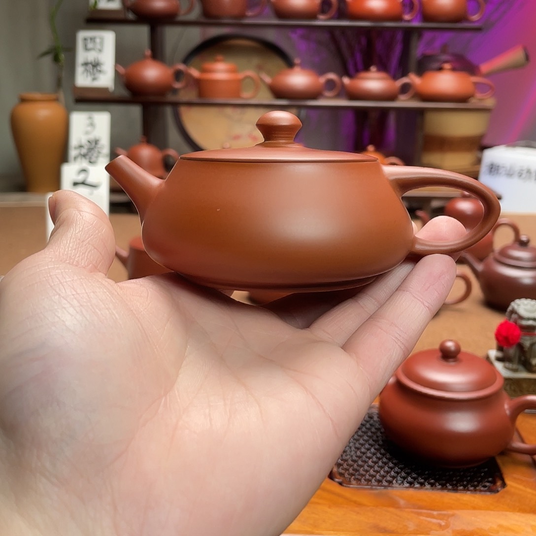 紫砂茶壶朱泥手拉