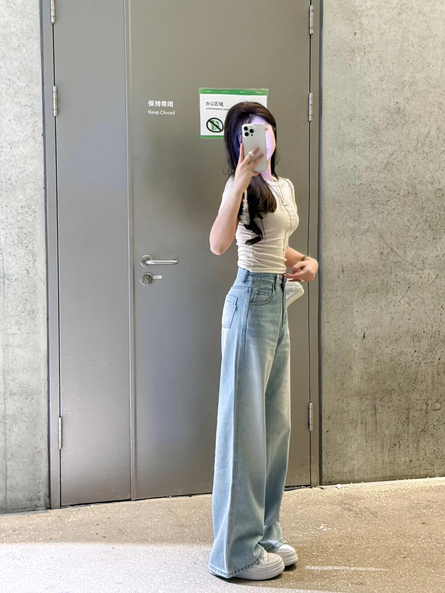 1051-1060阔腿牛仔裤女春夏季新款高腰弹力显瘦宽松垂感高级感