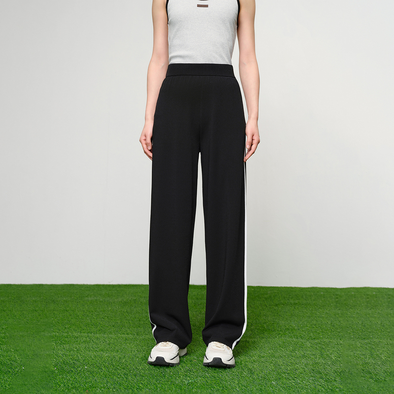 EP雅莹2025新款 简约松紧腰针织运动休闲宽松阔腿直筒裤9601A