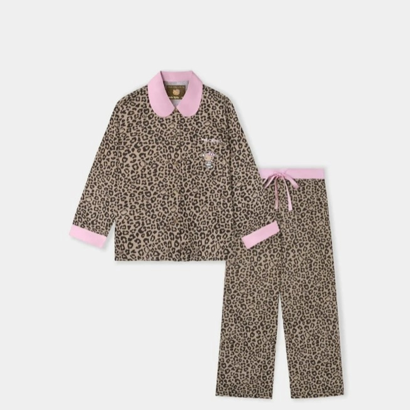 时梦也【野兽派家居Hello Kitty】豹纹天丝棉家居服套装可外穿女士