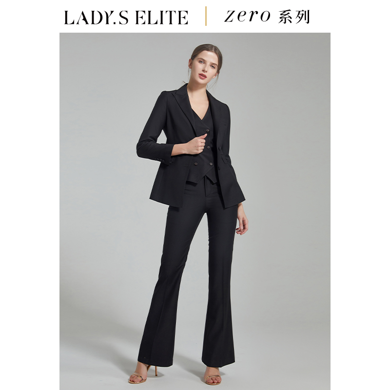 LadySElite钢琴西服西装黑戗驳领三件套女新款正装女套装职场