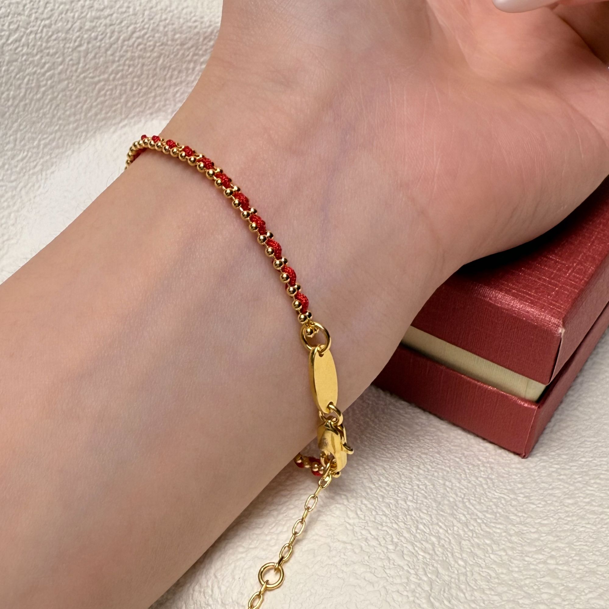 【鸿福缘】经典法国编制红绳蜡油绳手链 长约15+4cm