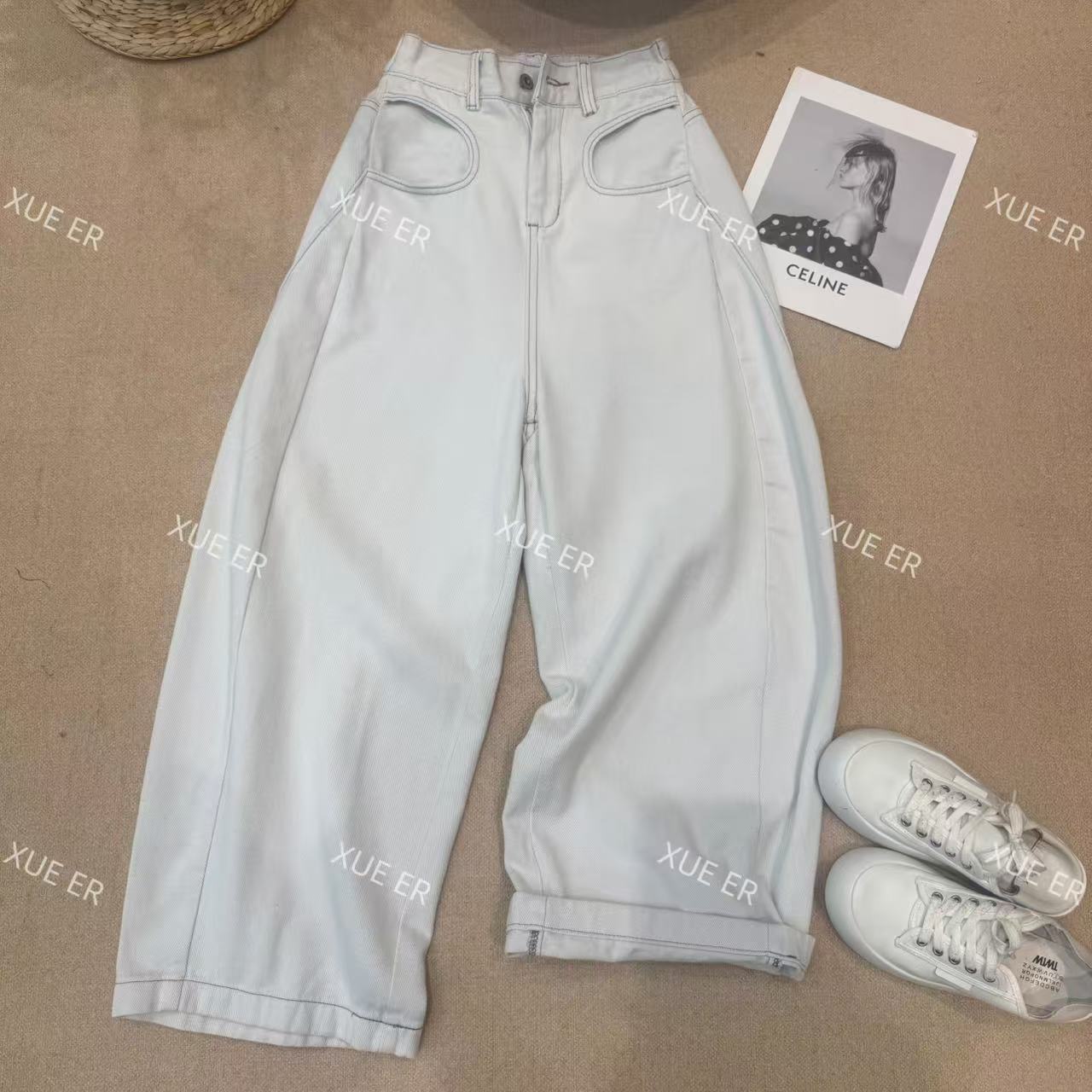 雪儿 X90919腔调感设计山本裤立体口袋阔腿牛仔裤百搭裤子