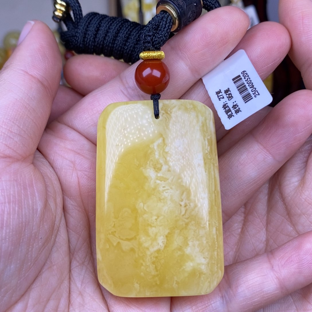 蜜蜡吊坠(不含链)未镶嵌平安无事牌黄白花虎皮纹351