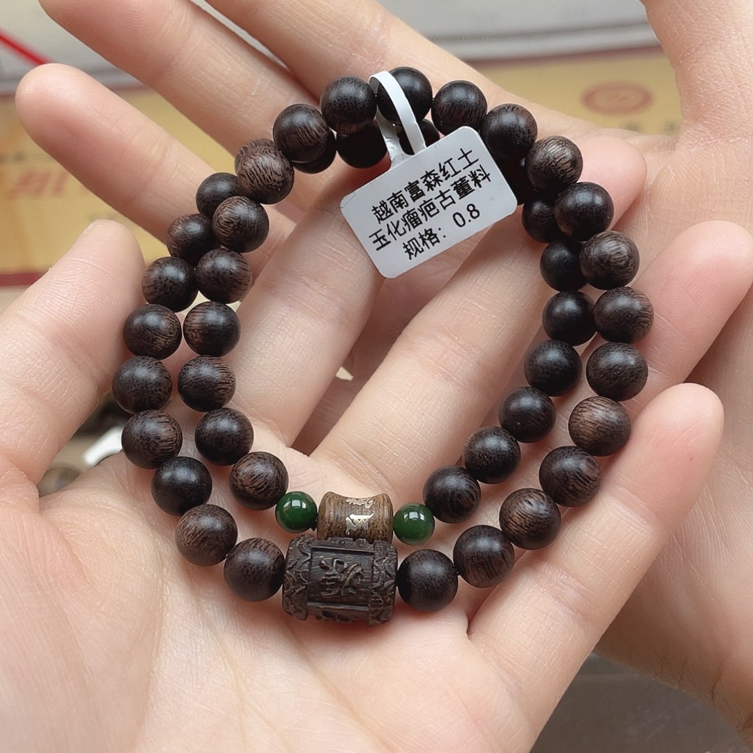 沉香手串越南富森红土玉化瘤疤