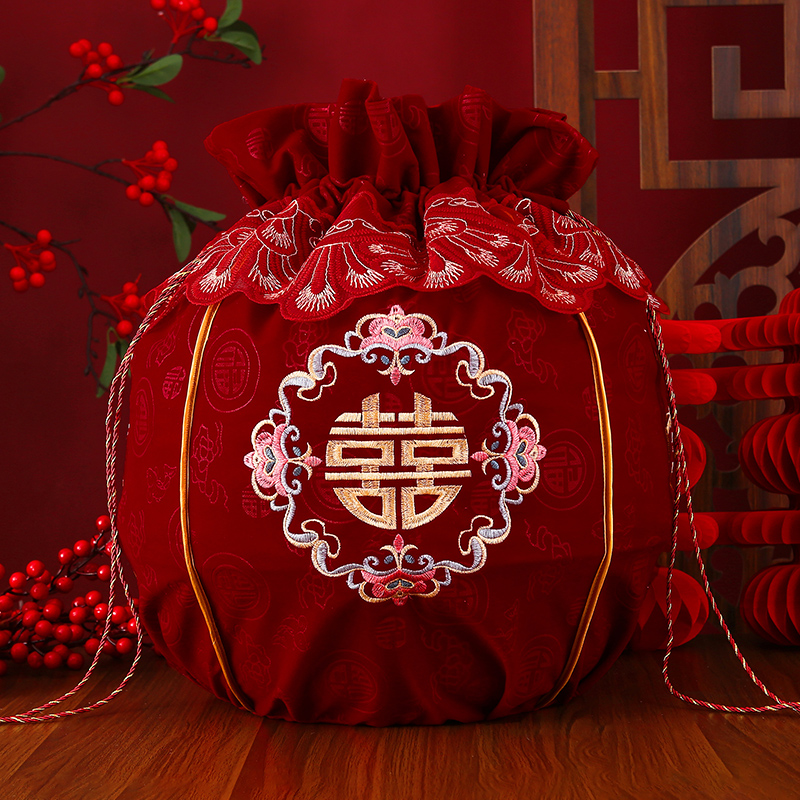 福袋造型结婚刺绣包袱皮包袱袋福袋聚宝盆女方陪嫁喜盆包裹布婚庆