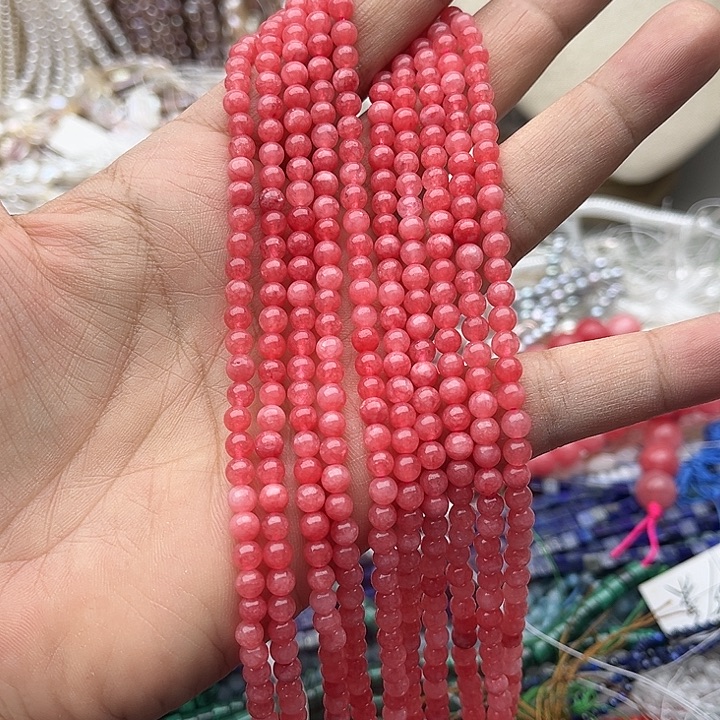 玛瑙/玉髓未镶嵌珠宝半成品一条4mm左右红纹石