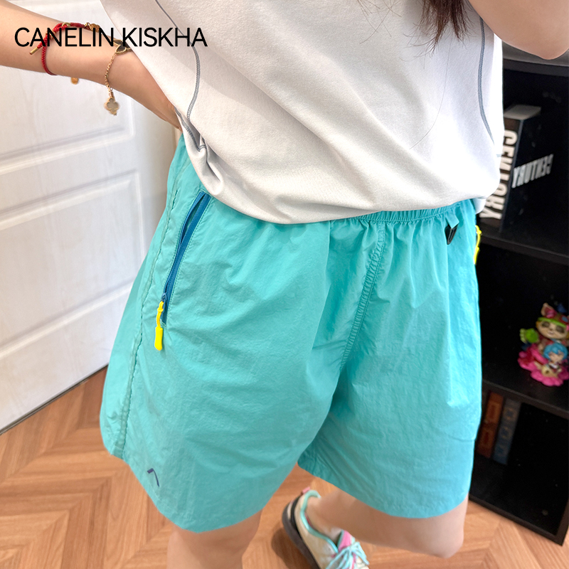 CANELIN KISKHA户外撞色时尚速干透气短裤多巴胺色清爽宽松五分裤