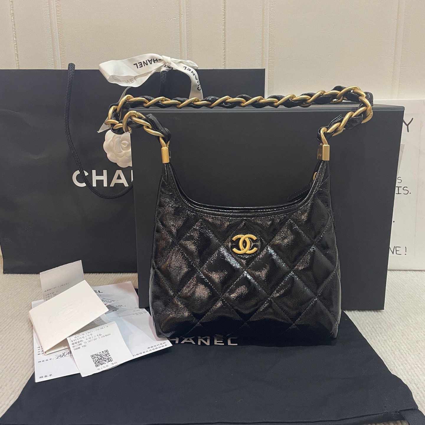 未使用 Chanel/香奈儿 25a黑金hobo/五月票大全套