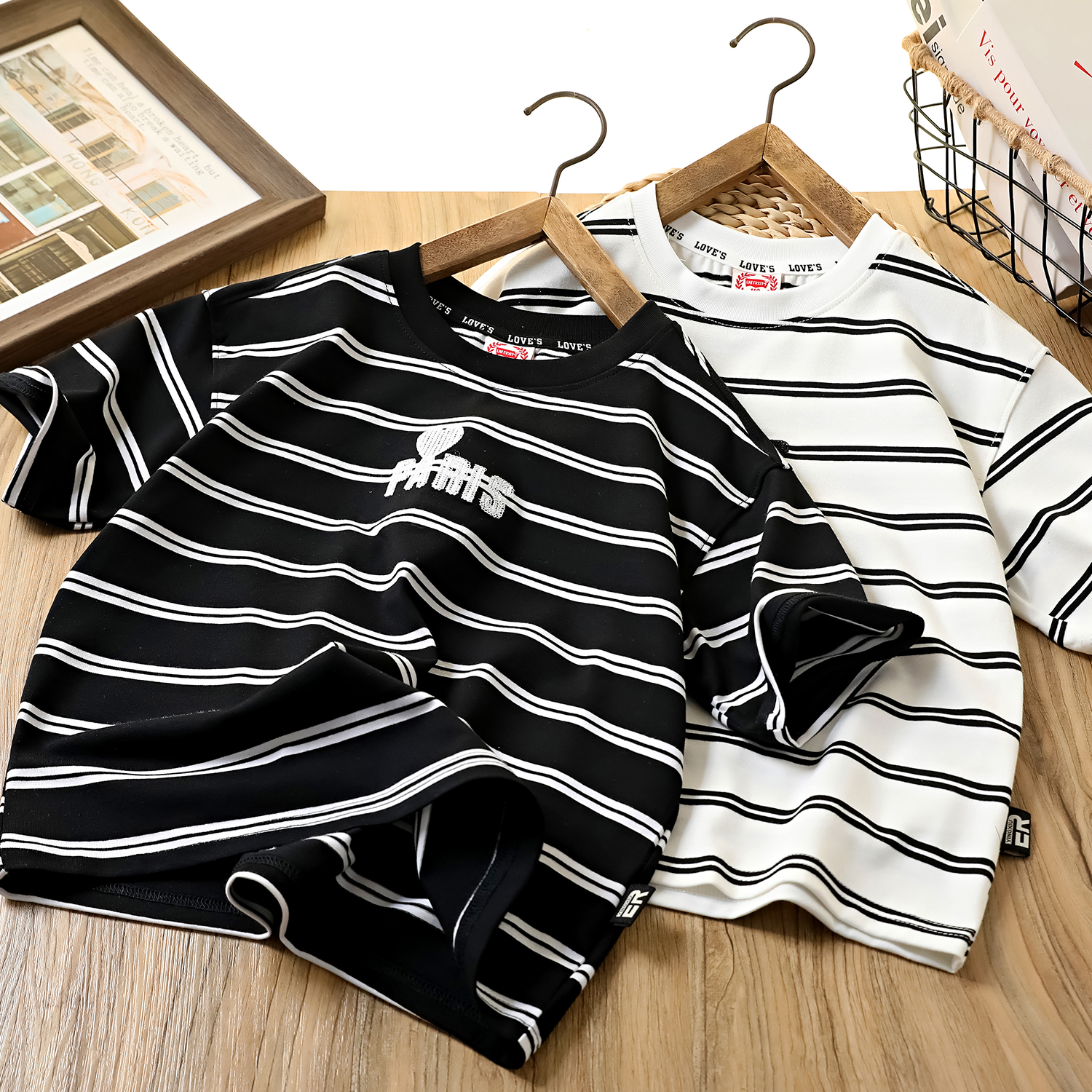 夏季儿童刺绣字母中大童纯棉圆领休闲短袖 1020