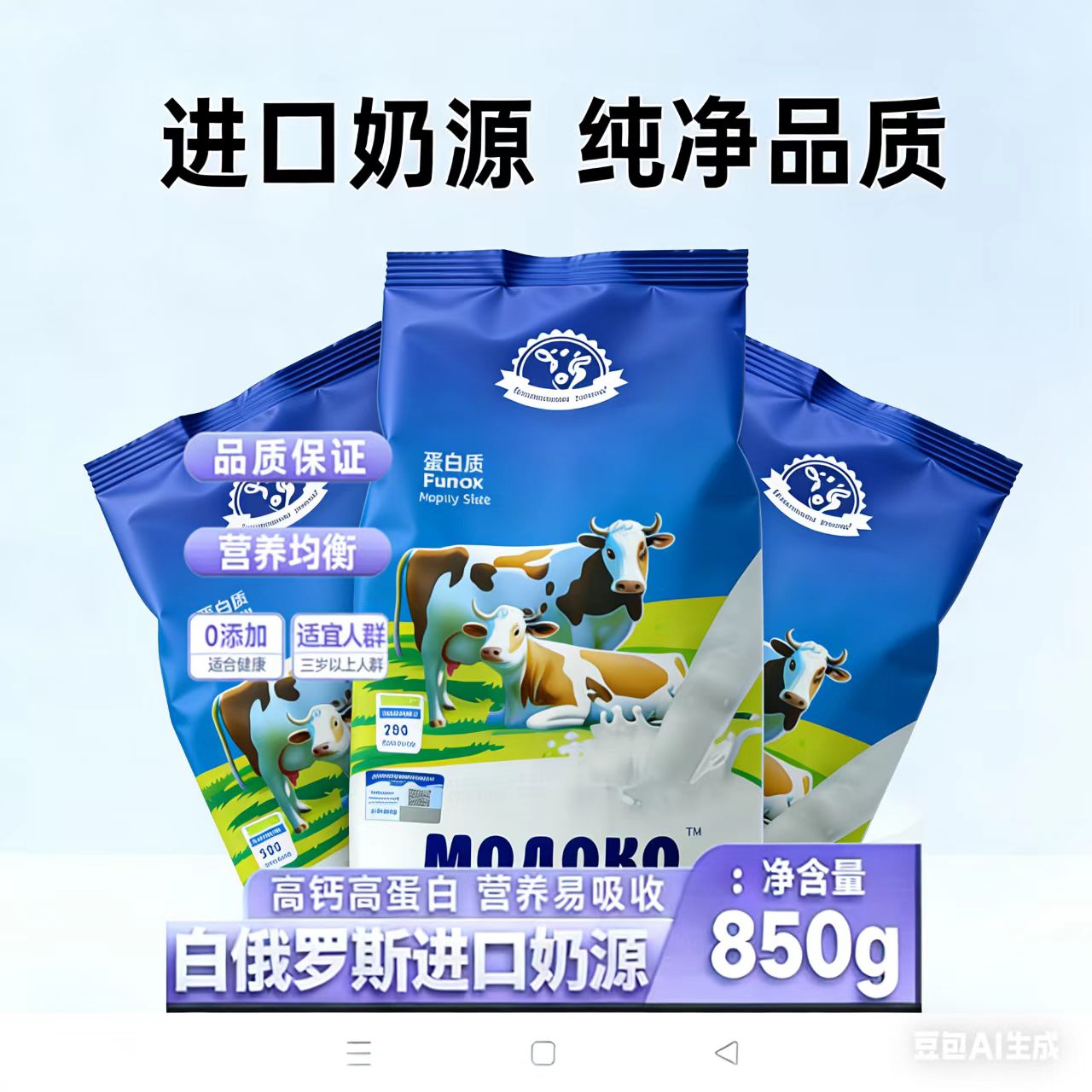 拍一发二俄罗斯进口奶源花牛奶粉成人中老年人高钙营养早餐奶粉