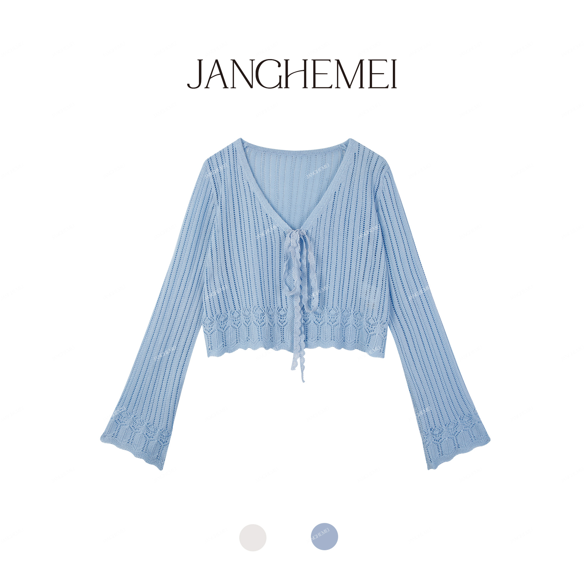 JANGHEMEI【冰沙开衫】亚麻镂空系带防晒开衫披肩针织衫 Z34301M52