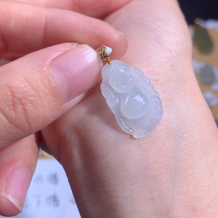 翡翠颈饰18K金镶嵌顺风顺水财神