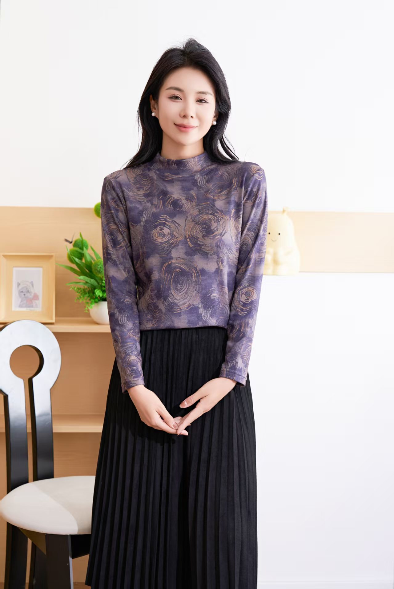 秋冬季女士成人长袖保暖上装保暖时尚常规内搭高领气质圆领