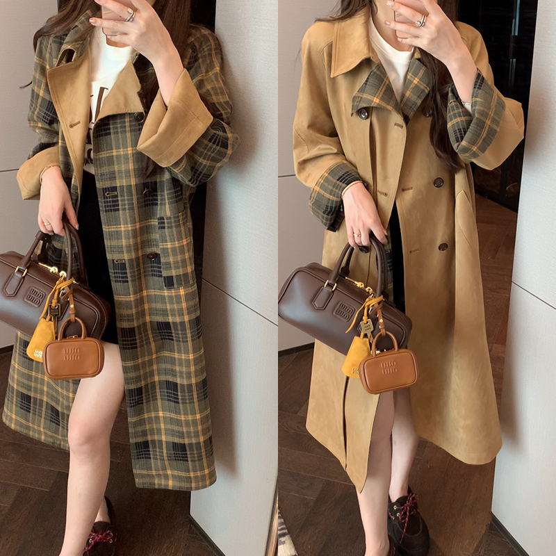 【mimius】七七 暮秋潇潇～两穿麂皮格纹风衣外套（含腰带） F09011