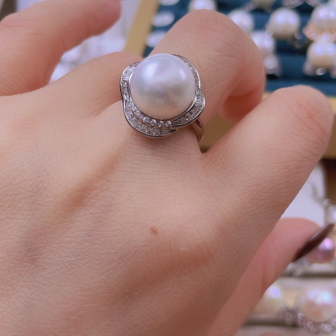 猫***咪淡水珍珠戒指银S925镶嵌