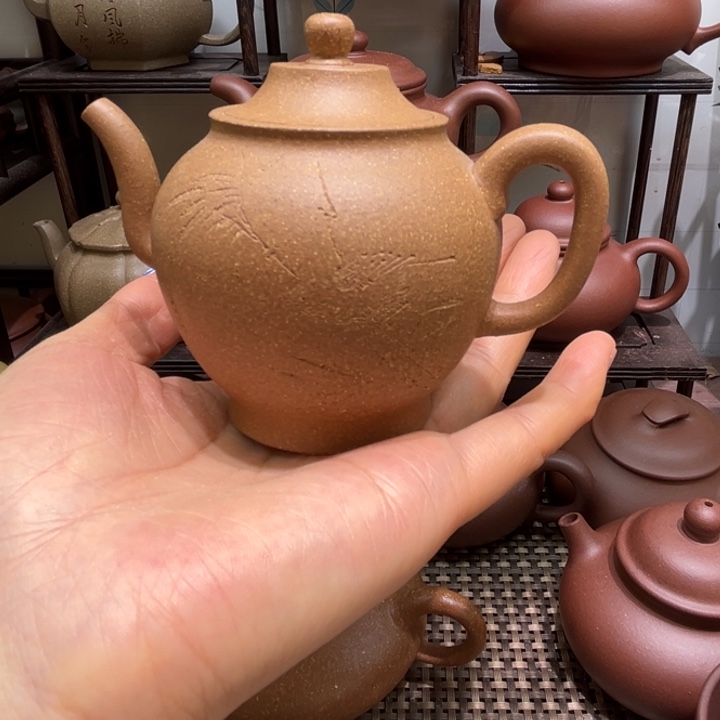 茶壶紫砂老段刻绘翠鸟小品140cc