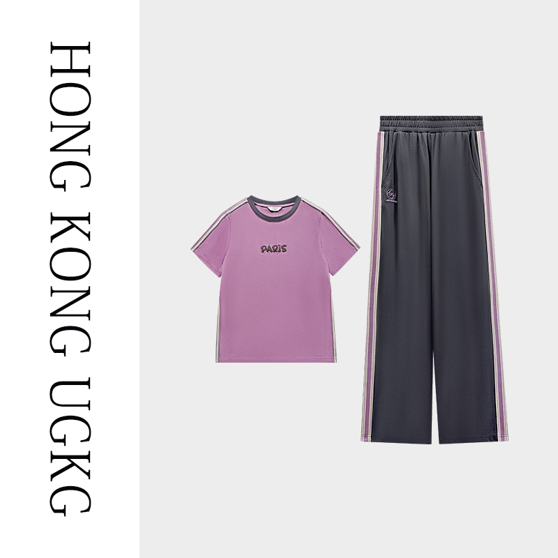 UGKG妈妈夏装时尚短袖t恤洋气上衣服女装大码套装73252ZH207-2