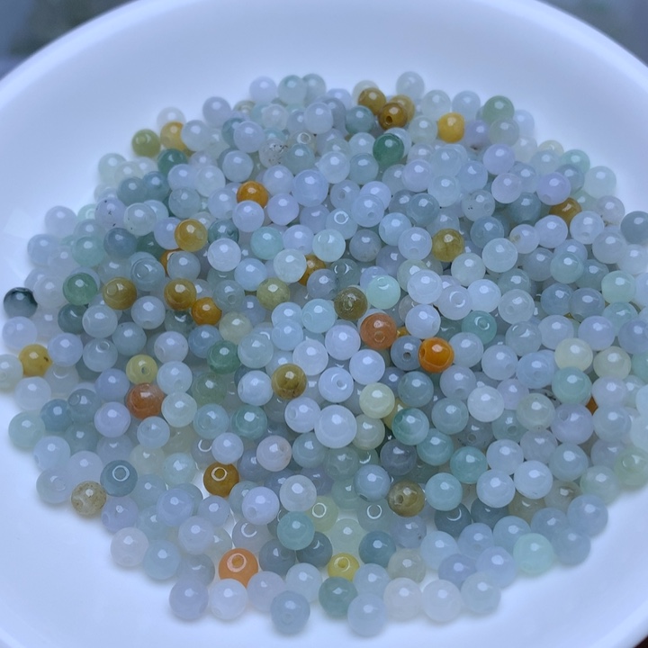 翡翠A货卡4mm冰三彩珠珠50颗
