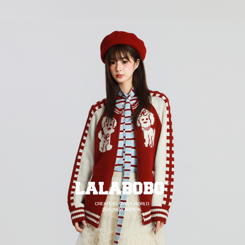 武汉LALABOBO像素小狗毛织开衫RBED-WSTM12商场同款