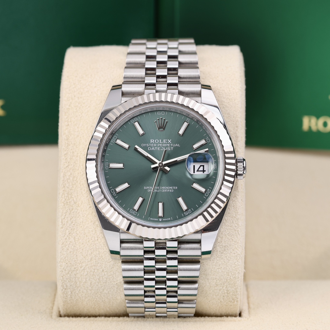 95新 Rolex/劳力士 126334 新款薄荷绿五珠链 41mm 2024年2月保卡