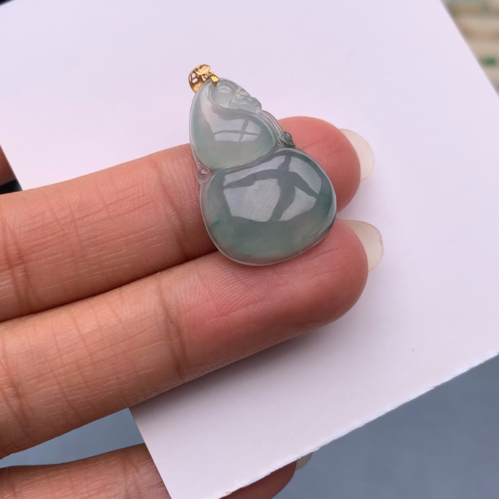 翡翠18K金镶嵌吊坠(不含链)翡翠吊坠葫芦