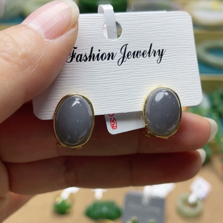 和田玉耳扣银S925镶嵌