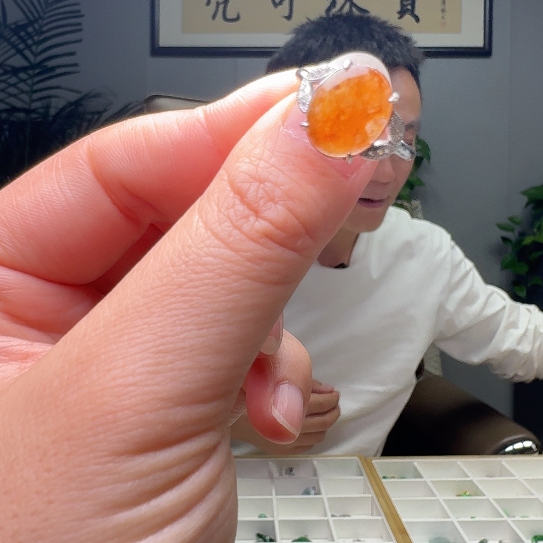 翡翠银S925镶嵌戒指天然