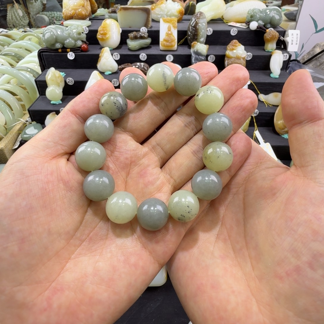 贵***持未镶嵌手串和田玉新疆和田玉青花多宝手串卡16