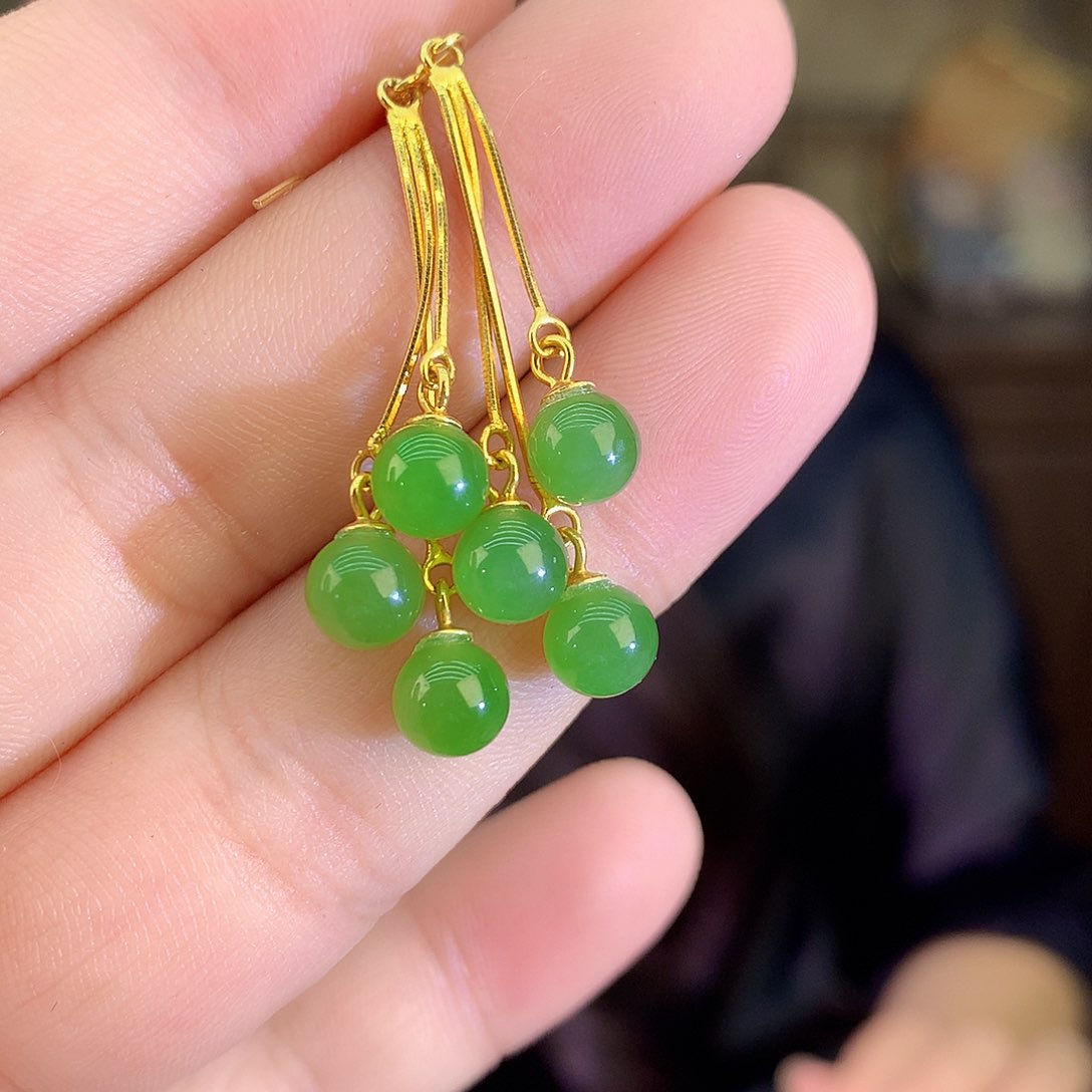 吊坠(不含链)银S925镶嵌和田玉（碧玉）耳饰