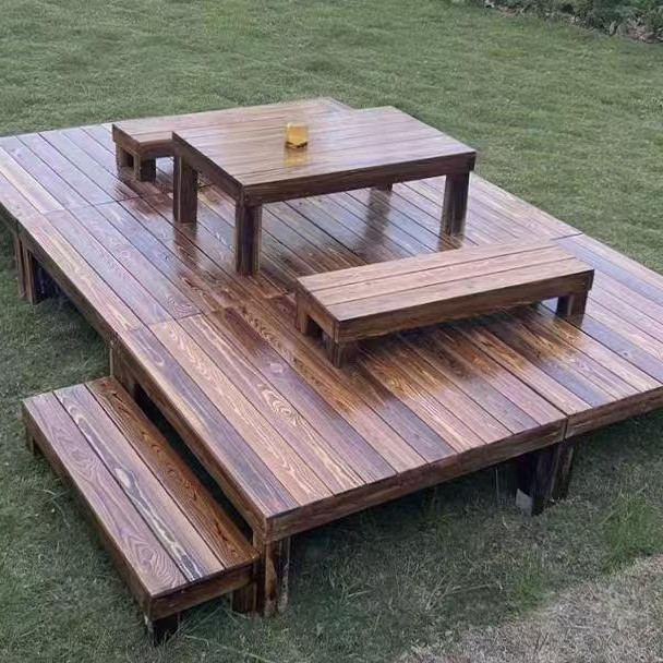 户外防腐木地板拼接自铺室外阳台实木平台地台围栏花园围栏庭院