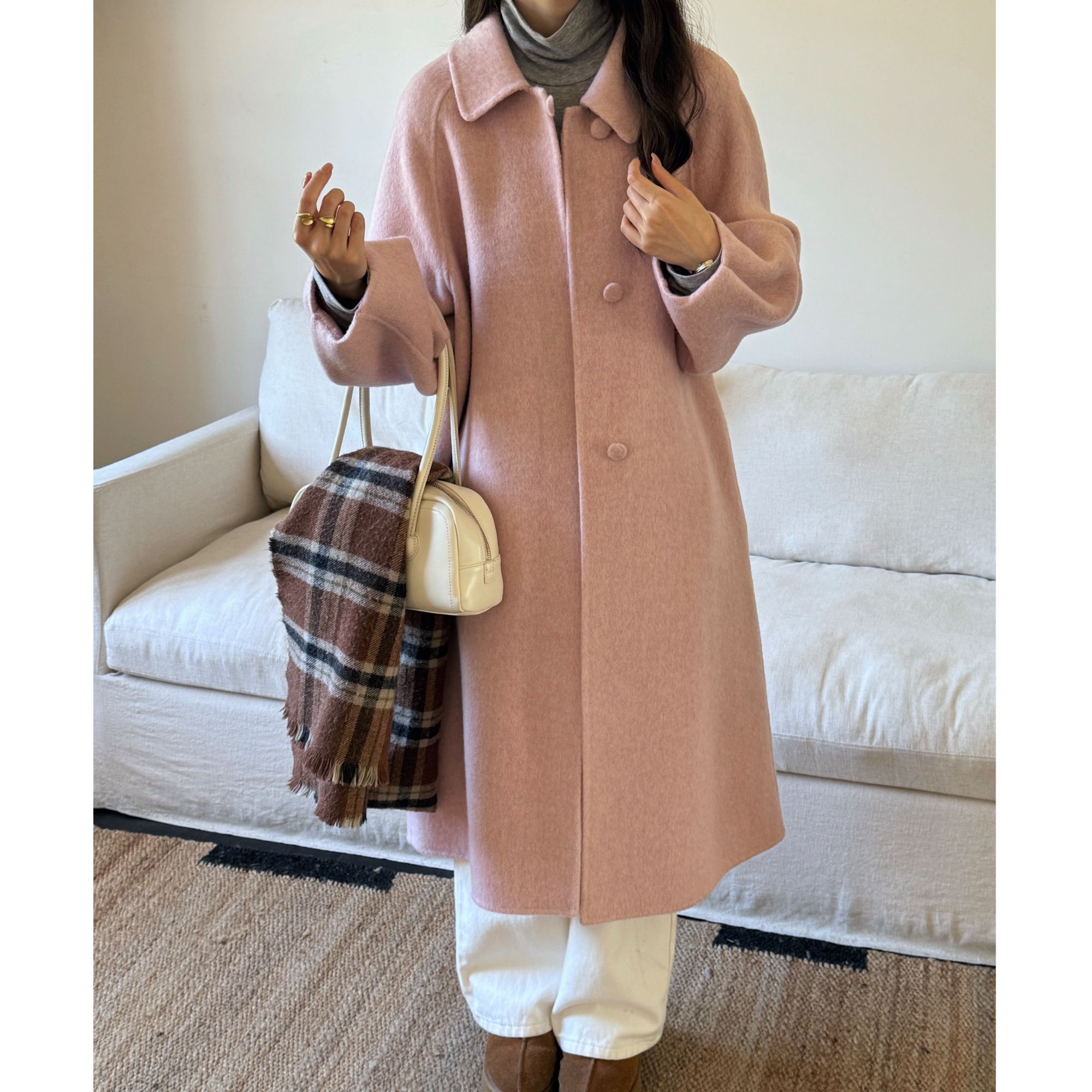 FIRITII【小春良月】冬季长款娃娃领蓝色宽松气质百搭大衣528