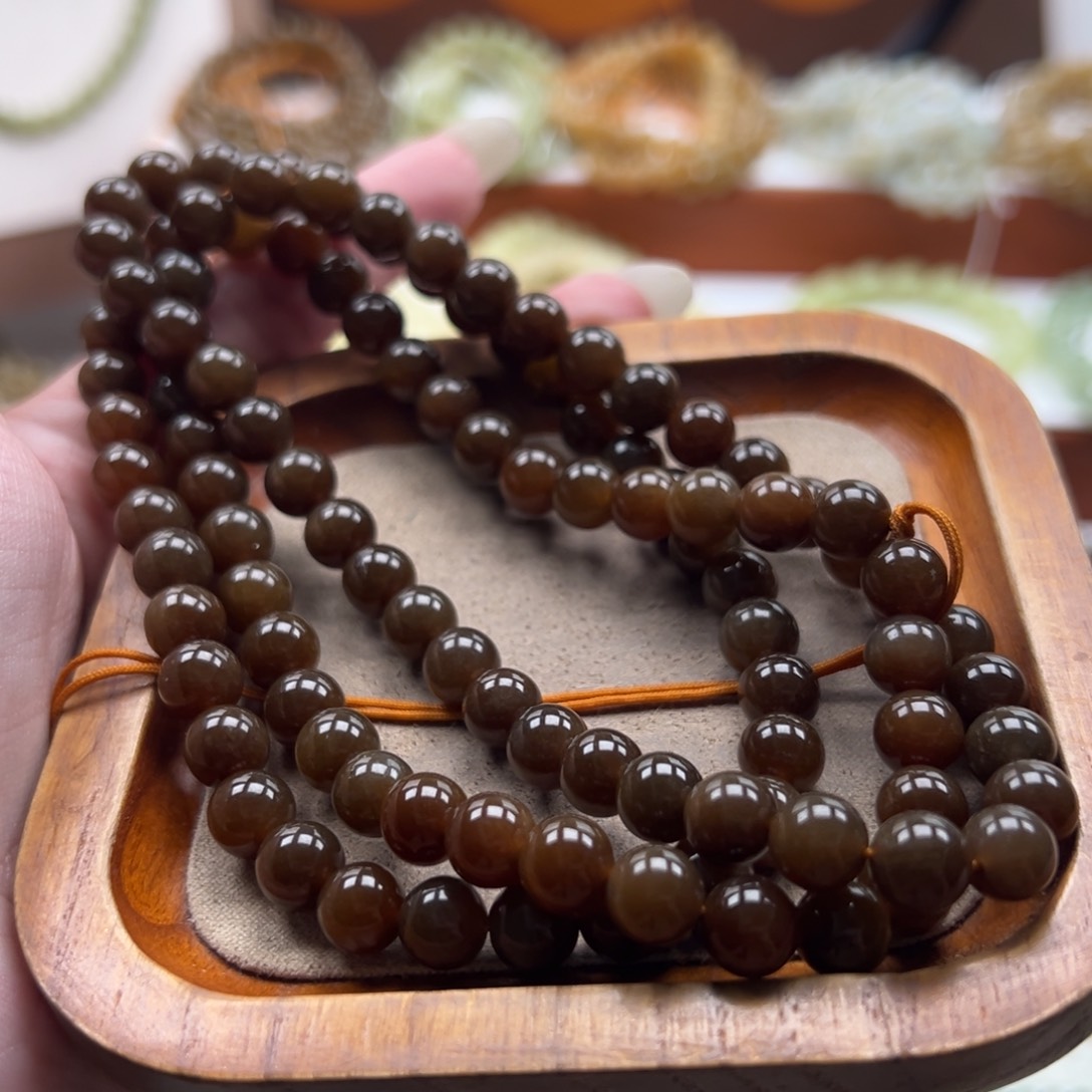 毛衣链未镶嵌和田玉珠串8mm