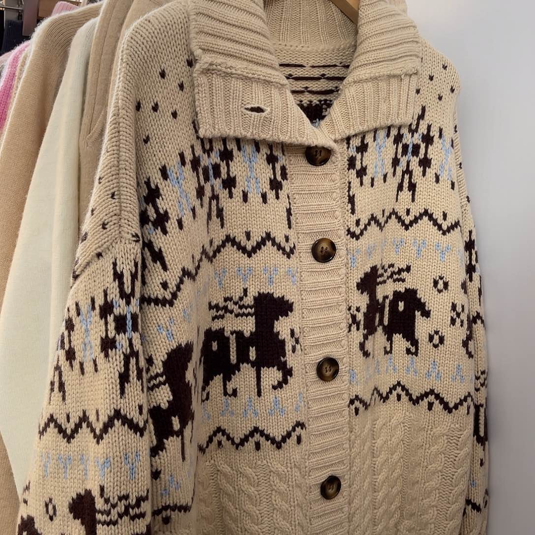 小鹿 高领 羊绒 开衫