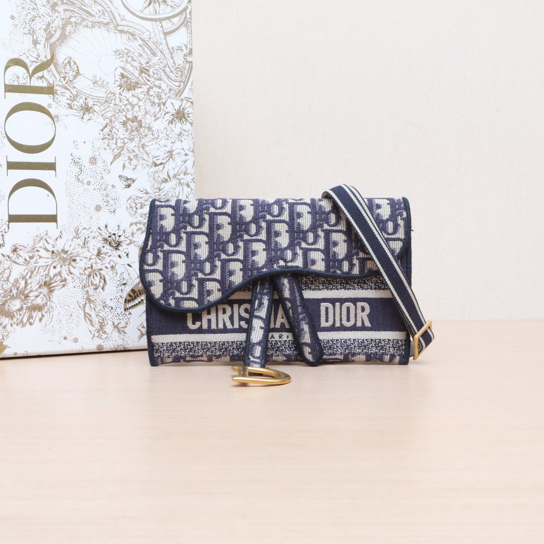 99新 DIOR/迪奥 【娇】马鞍 腰包 21 墨蓝色 帆布 945375