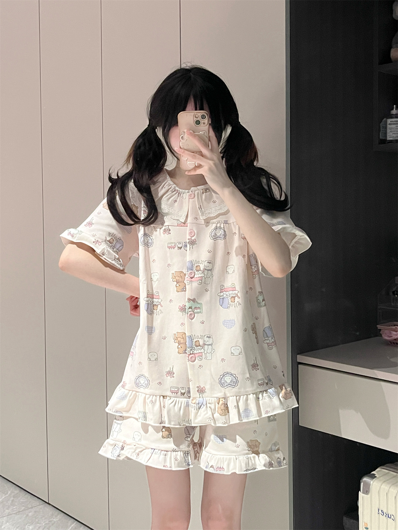 原创！＜甜美小熊＞夏季新款小众短袖纯棉睡衣卡通可爱甜美家居服