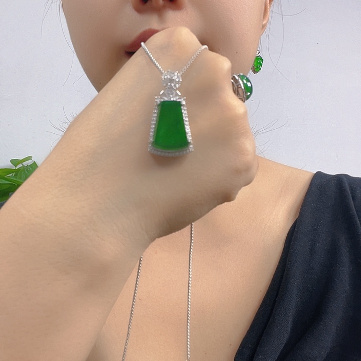 翡翠银S925镶嵌吊坠(不含链)
