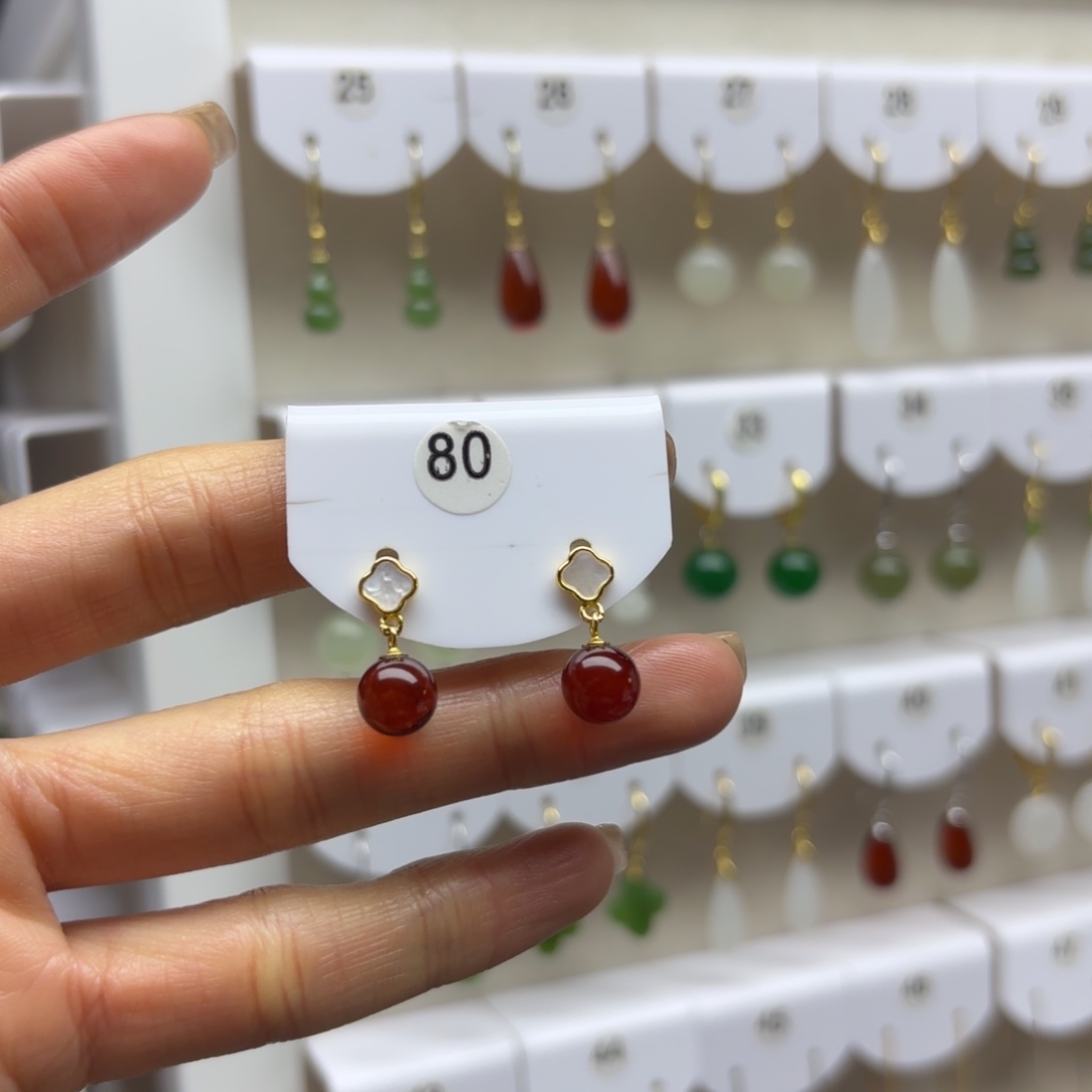 血珀银S925镶嵌耳饰