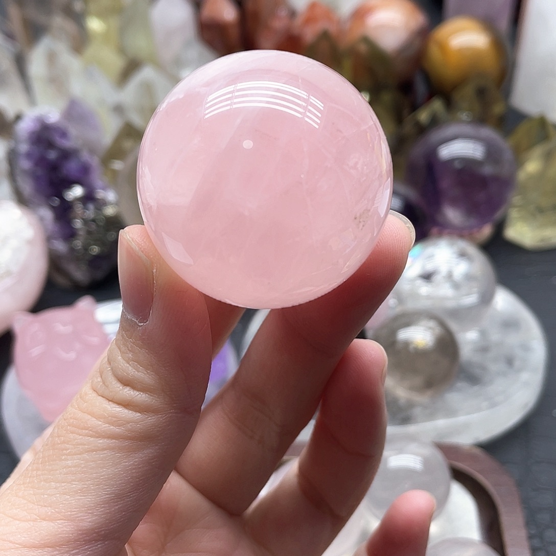珠宝半成品未镶嵌水晶27粉水晶球4.1cm